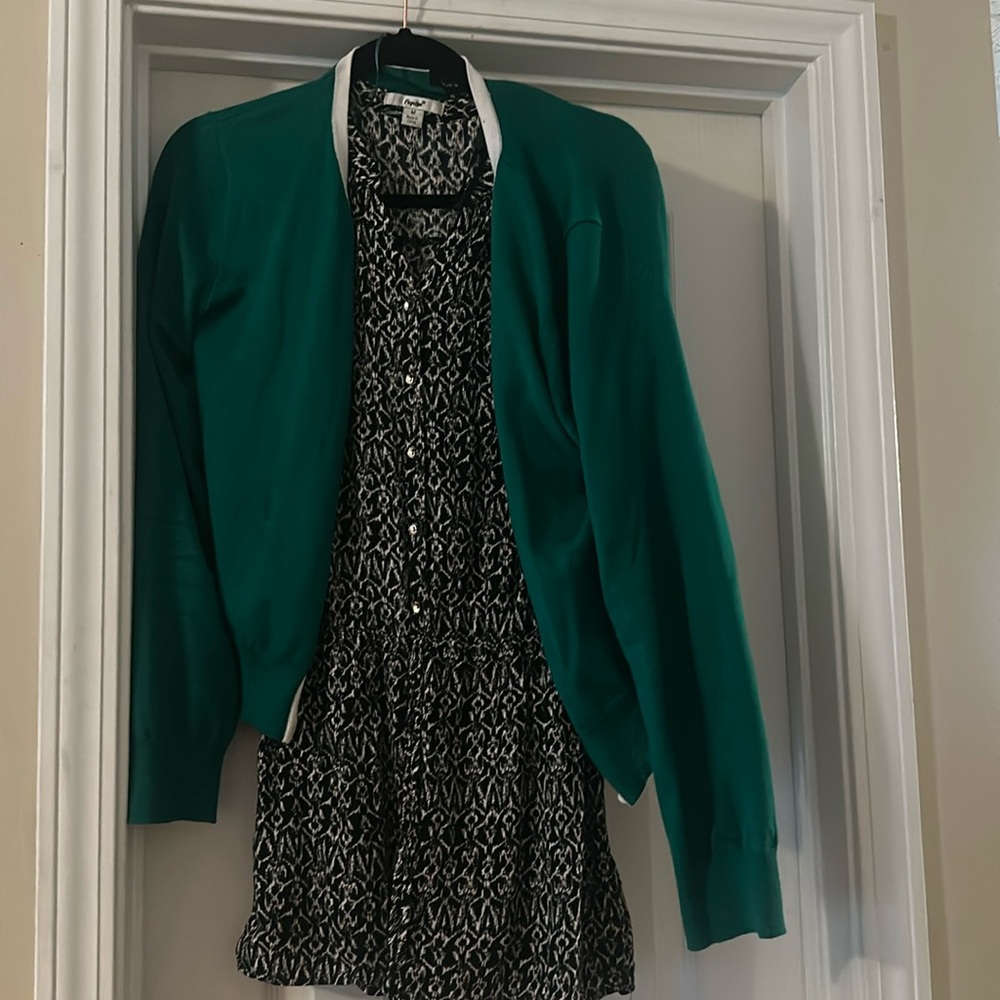 Green Cardigan With B/W Shirt